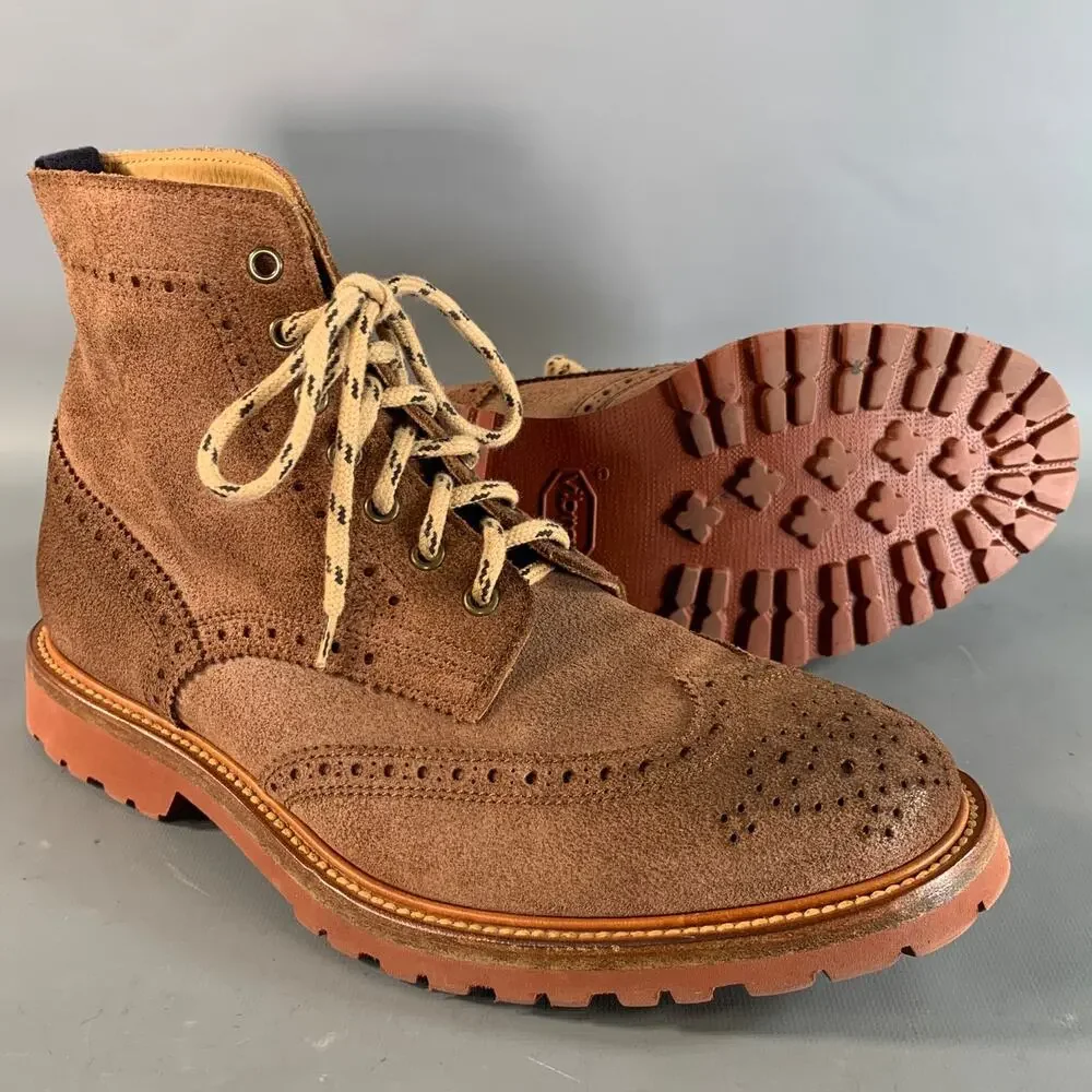 BRUNELLO CUCINELLI Size 10 Brown Wingtip Leather Boots